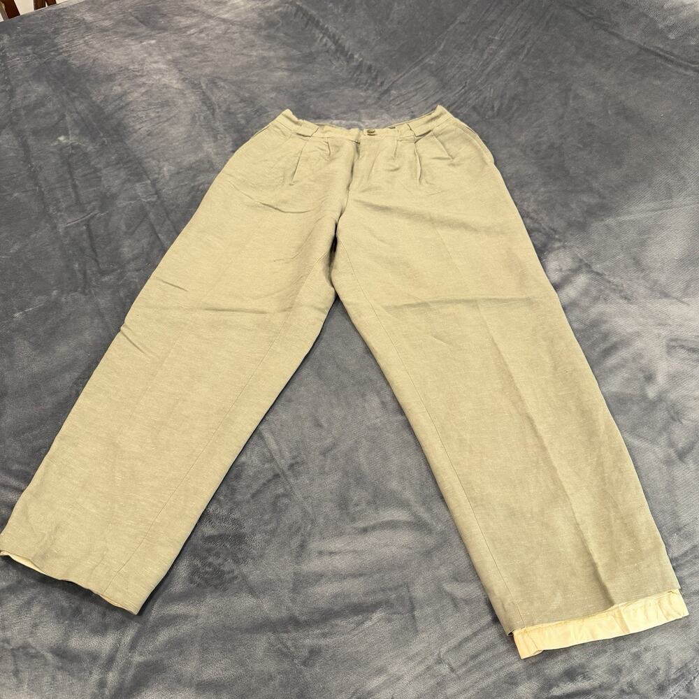VTG 80s 90s Giorgio Sant Angelo Linen Pleated High Waist Beige Trousers Lined